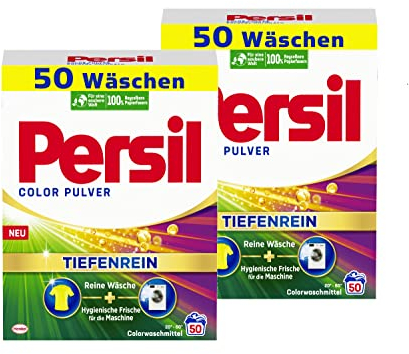 Persil Color Pulver Tiefenrein Waschmittel 100 WL (2x50 Waschladungen), Colorwaschmittel für reine Wäsche und hygienische Frische für die Maschine, effektiv von 20 °C bis 60 °C