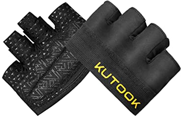 KUTOOK Fitness Handschuhe Herren Damen Krafttraining Trainingshandschuhe Rutschfester Silikon Atmungsaktive Gewichtheben Handschuhe für Gym Kraftsport Sport Crossfit Training Schwarz S