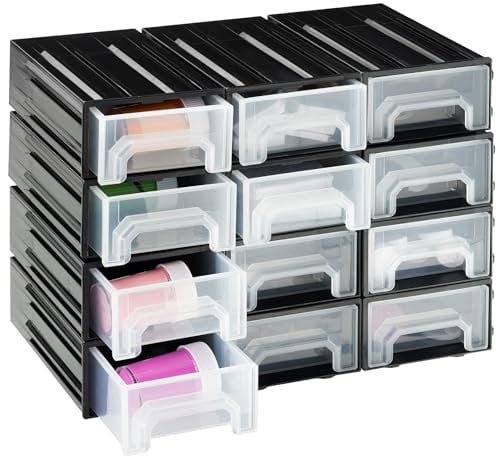 Navaris Porta Minuteria con 12 Cassetti - Scatola di Smistamento in Plastica - Sistema di Organizzatore di Viti - Box per Attrezzi Officina - Cassettiera Nera