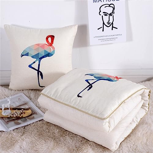 Surwin Reisedecke Kissen 2 In 1, Flugzeug/Auto Kissen Decke Verwandlungskissen Decke mit Reißverschluss, Mikrofaser Multifunktional Steppdecke Zierkissen Wohndecke (150x200cm,Flamingo Muster)