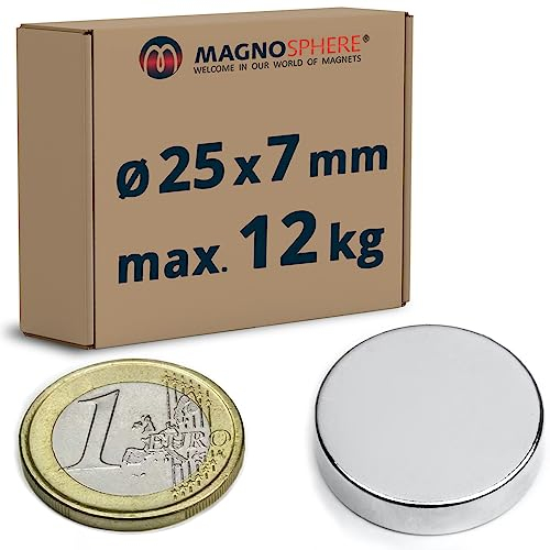 Scheibenmagnet Neodym Magnet-Scheibe Extra Stark - Haftkraft bis 750kg - Starke Rundmagnete - Runde NdFeB Magnete, Stückzahl/Größe: 5 Stück - Ø25x7mm | 12kg Haftkraft
