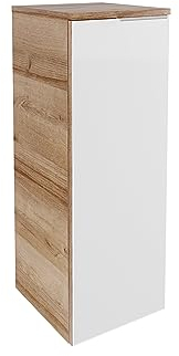 FACKELMANN B.Brillant Midischrank hängend – Hängender Badezimmerschrank mit Front aus lackiertem Glas – Viel Stauraum & Soft-Close – Badschrank in Weiß & Eiche (30 x 83 x 32 cm)