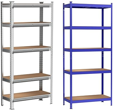 Regal 170 x 75 x 30cm, Schwerlastregal, Kellerregal, Metall Regale, Lagerregal, Steckregal, Werkstattregal, 875kg Traglast, Stahl & MDF, 5 verstellbare Ablagen, für Gärten, Garagen, Büros, Verzinkt