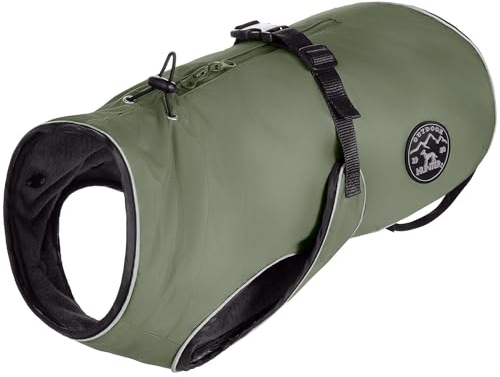 HUNTER Hundemantel Uppsala, Farbe: Khaki, 2in1 Design mit herausknüpfbarem Innenfutter, wasserabweisend, reflektierende Paspeln, geschlossene Bauchseite, optimaler Sitz, Größe: 55