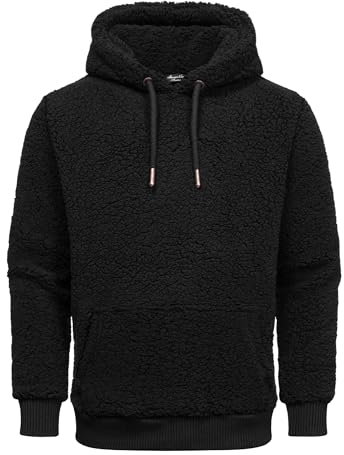 Amaci&Sons Herren Kapuzenpullover Teddyfell Teddy Sweatjacke Plüsch Hoodie Pullover Sweatshirt 4067 Schwarz L