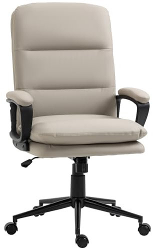 Vinsetto Office Chair, PU Leather Computer Desk Chair Office Chair with Adjustable Height and Swivel Rolling Wheels for Work Study, Light Grey