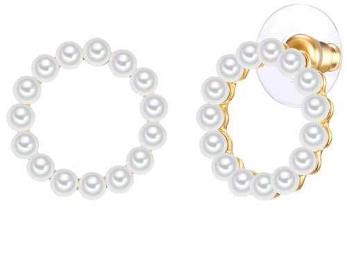 Lulu Jane Damen Ohrringe aus Messing mit rund Süßwasser-Zuchtperle ca. 3,1 mm Perlenohrstecker weiß