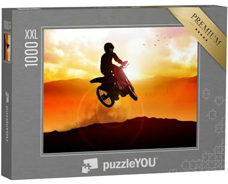 Puzzle 1000 Teile XXL „Silhouette eines Motocrossbikers beim Sprung“ – aus der Puzzle-Kollektion Fahrzeuge