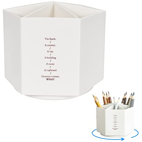 DEARBAG Pot a Crayon Rotatif à 360° Organisateur De Bureau Avec 6 Compartiments Boîte de Rangement Créative pour Bureau Pour Maquillage Fournitures de Bureau à Domicile Blanc