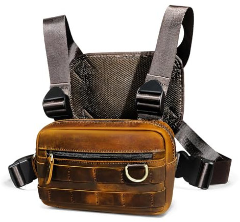 Wasserfeste Leinwand + Leder Wandern Reisen Tagesrucksack Sling Crossbody Dreieck Brust Pack Tasche für Männer Frauen FB8013 (100% Echtleder-281 Braun)