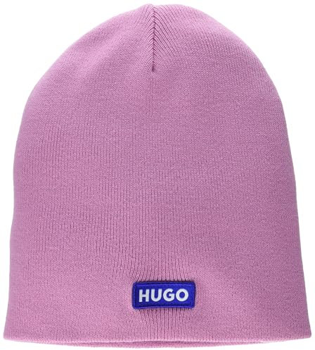 HUGO Herren Blue Patch Knit Beanie-Mütze, Malvenfarben, dunkel, Einheitsgröße