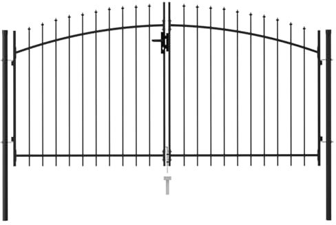 BaraSh Garden Gates High galvanised wrought iron metal swing gate,Fence Gate Double Door with Spike T O P Steel 3x1.5 m Black
