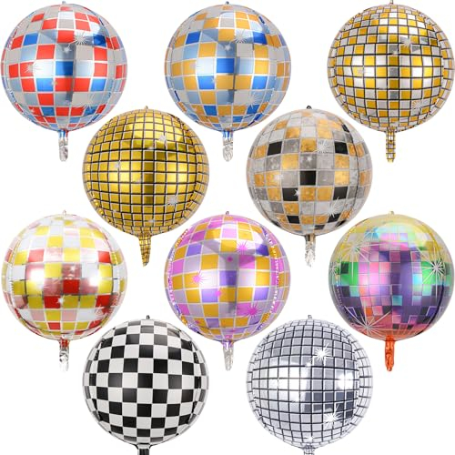 Discokugel Luftballon, 10 Stück 22 Zoll 4D Groß Folienballon Geburtstag Bunt Helium Ballons 70 80 90er Party Deko Vintage Riesen Luftballons Fasching Karneval