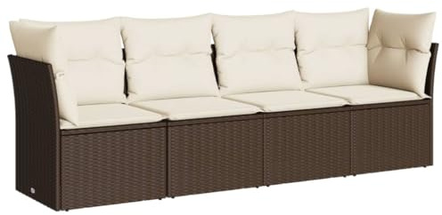 vidaXL 4-TLG. Garten-Sofagarnitur mit Kissen Braun Poly Rattan