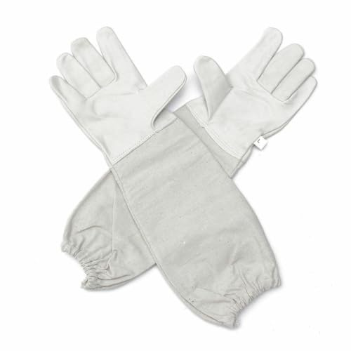 COLOURLINX Beekeeping Bee Gloves- Soft White Goat Leather With Cotton Gauntlets Goatskin Professional Elastic Cuff Sting Thorn Proof Resistant Protection Gardening Work Ventilated Canvas Sleeves (L)