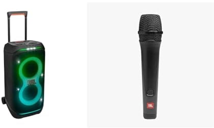 JBL Partybox Stage 320 in Schwarz & PBM 100 – Dynamisches Gesangsmikrofon mit Kabel in Schwarz – Zubehör Party-Box – Karaoke für Zuhause – Mit Kardioid-Richtcharakteristik