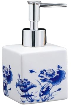 UPJAKS Liquid Ceramic Soap Dispenser Chinese Flower Pattern Lotion Bottle Vintage Blue and White Porcelain Floral Decorative Lotion Dispenser for Bathroom Commercial