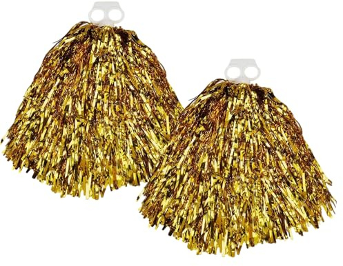 Cheerleader-Pompons aus glänzender Metallfolie, Cheerleader-Pompons, Handheld-Cheerleader-Pompons mit Kunststoff-Fingerring für Sport-Team, Geist, Cheerleader-Pompons (Gold), 2 Stück