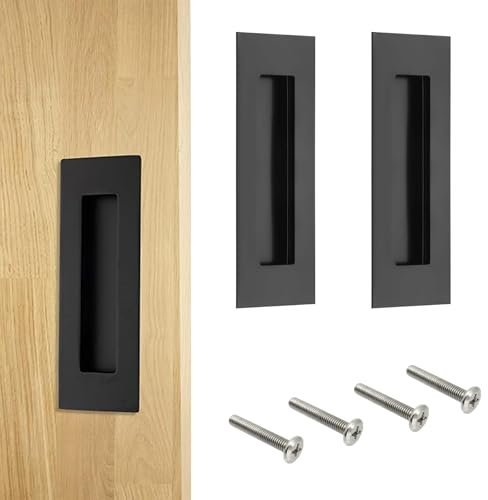 2 Pcs Stainless Steel Recessed Sliding Door Handles, Sliding Door Handles, Sliding Door Handle, Recessed Door Handles, Flush Door Handles, For Kitchen Cupboard Wardrobe Dresser Barn Door Closet(Black)