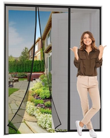 Fliegengitter Fenster Schiebbar200x200cm Schwarz, verstärkte Magnet Fliegengitter-Tür Insektenschutz Fliegenvorhang mit Selbstklebendes Klettband für Balkontür Terrassentür