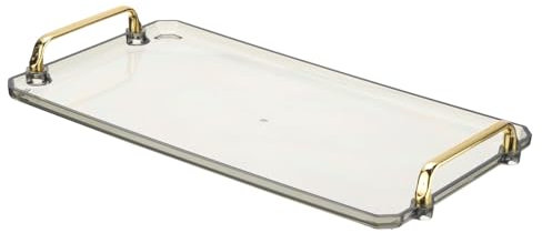 PATIKIL 16.1 x 8.7 Inches Plastic Serving Tray with Golden Handles, Reusable Tray Rectangular Party Platters for Dessert Coffee Tea Table, Living Room Kitchen Countertop, Light Green