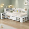 Jovify Kinderbett Einzelbett 90x200 cm, Bettgestell mit Stauschrank, Bücherregal und Stauraum Schubladen, Holzbett Stauraumbett Funktionsbett Flachbett Jugendbett mit Lattenrost, Ohne Matratze, Weiß