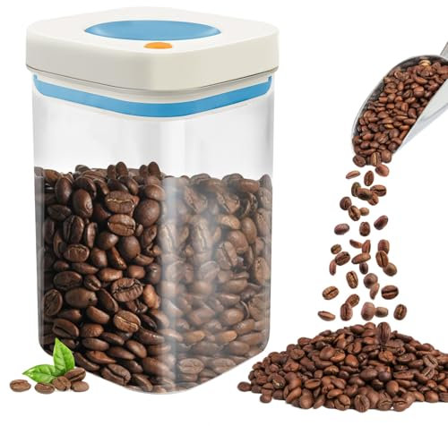 Bote Cafe Hermetico Café Latas Recipiente Botes Cocina, Almacenamiento con Ventana Transparente Almacenaje Tarro para Frijoles, Molido, grano, Cereales, Azúcar Bote Galletas,1100ml 1Pcs,Blanco