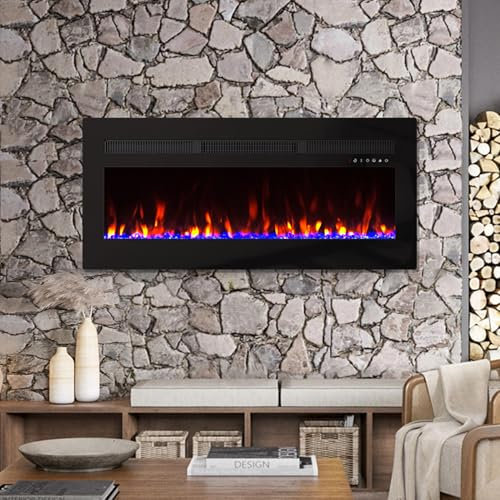 Panana Electric Fireplace, 16 Colors Flame, Recessed Wall Mounted, Touch Screen & Remote Control, Crystal & Log Set, 5 Brightness & Speed Setting, 2000W (40inch/102cm)