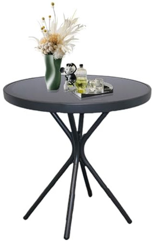 EortheX Table d'appoint ronde d'extérieur de 58,4 cm, table basse polyvalente en métal avec dessus en verre trempé, petite solution de mobilier d'extérieur pour terrasse ou maison