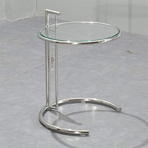 Eileen Couchtisch mit Edelstahlrahmen und Tischplatte aus gehärtetem Glas, höhenverstellbar, Grau (Silber)