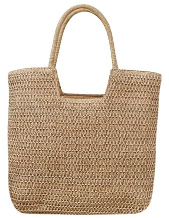 Long Keeper Women Beach Bag Large Weave Tote Bags Straw Zipped Shoulder Bag Boho Casual Summer Beach Bag Straw Bags for Travel Vacation Shopping Picnic (Camel)