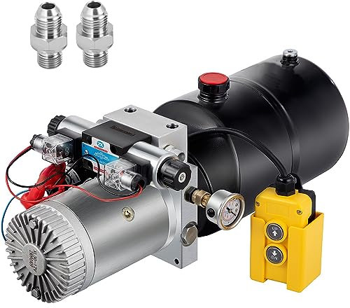 Hydraulic Pump 6 Quart Double Acting Dump Trailer Hydraulic Pump DC 12V, Hydraulic Power Unit Metal Reservoir Horizontal Mount for Dump Truck Car Lifting Remotely Controlled