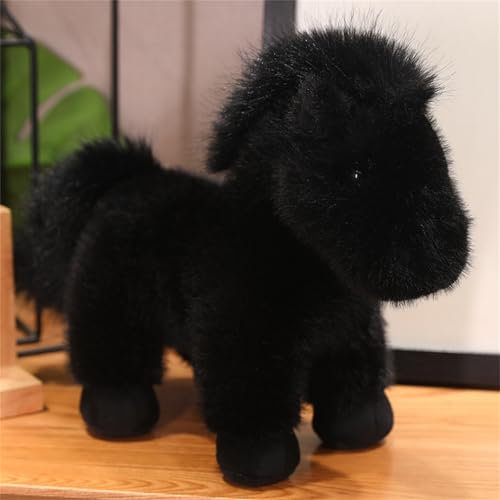AQCQDQ Pony Horse Plush Toy, Stehend, 23 cm, Schwarz, Kuscheltier, Geschenk für Freunde und Kinder
