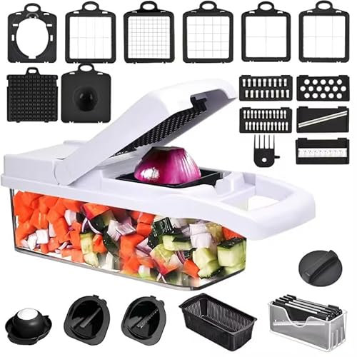 Mandoline Professionnelle 16 en 1, Coupe-Légumes Multifonction, Râpe Cuisine pour Trancher et Couper en Cube