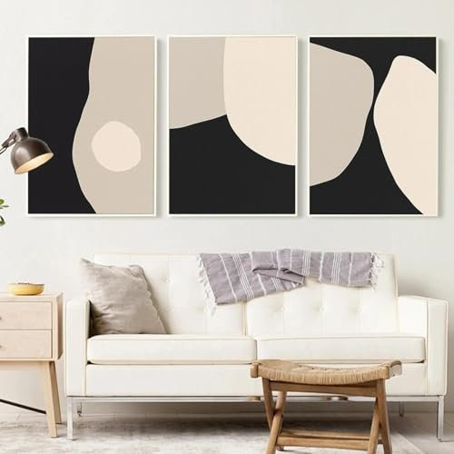 ZHAOLIN Póster retro en lienzo de color beige y negro, pintura abstracta para sala de estar, arte de pared, decoración estética, 60 x 90 cm (24 x 35 pulgadas) x 3, sin marco