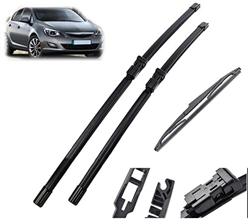 Juego de escobillas limpiaparabrisas Delanteras y traseras de 27 + 25 + 12 para Parabrisas y Ventanas, para Opel Astra J (2009-2015)