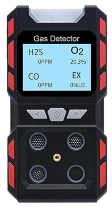 Gasmelder, Tragbarer Gasdetektor for brennbare Gase CO, H2S, O2, CH4, EX, 4, Gasmonitor, Messgerät, Tester, Analysator, wiederaufladbarer LCD-Bildschirm, Ton, Licht, Schock,Volle Sicherheit in Ihren