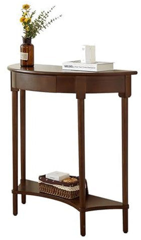 Console en verre pour couloir, table d'entrée fine derrière le canapé, étagère en marbre, console moderne à 2 niveaux en demi-lune avec rangement et tiroir, table d'entrée en bois avec étagè