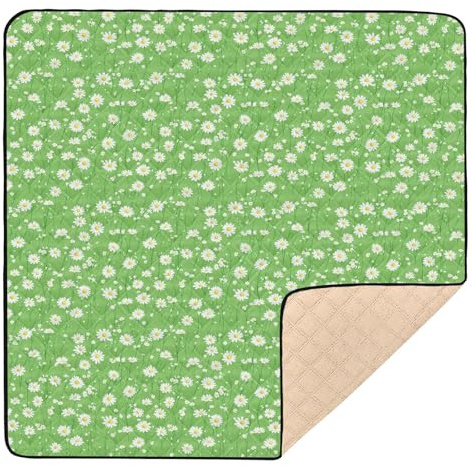 Gänseblümchen-Gras-Grüne, große, rutschfeste Baby-Spielmatte für den Boden, wasserdicht, Reise-Spielmatte für Babys, Säuglinge, Kleinkinder, 127 x 127 cm