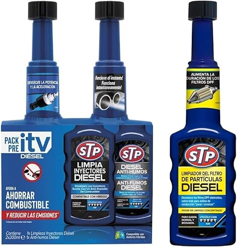 STP Pack Diesel | Limpia Inyectores + Limpiador Filtro de Particulas + Reducto de Humos | Reduce emisiones, Ahorra Combustible y recupera el Rendimiento
