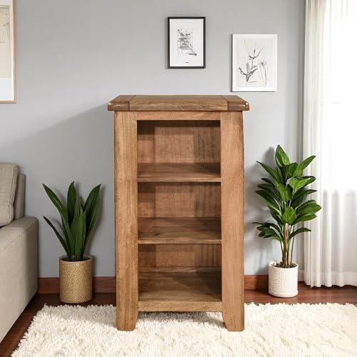 Cheltenham Mango Wood Small Bookcase DVD Shelving Unit Rustic Solid Brushed Brass Fully Assembled Furniture