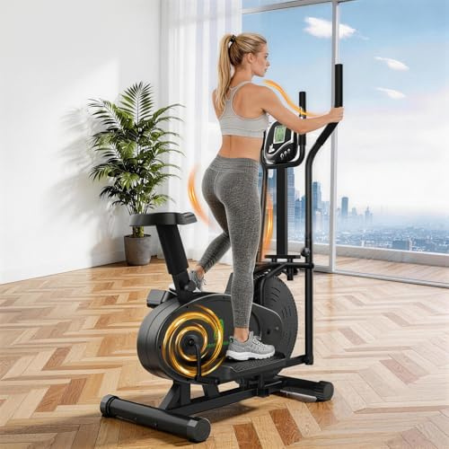 Neezee Kompakter 2-in-1 Crosstrainer und Stepper für Zuhause bis 120 KG | Ellipsentrainer mit Sitz, LCD‑Display, Einstellbarem Widerstand, Platzsparendes Heimgerät für Ganzkörpertraining