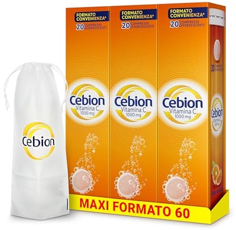 Cebion Vitamina C 1000 mg Effervescente Arancia,Supporta il Sistema Immunitario e il Metabolismo Energetico, 60 Compresse, Integratore Alimentare + portaombrelli