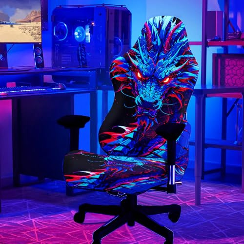 Simpkeely Blacklight Gaming Chair Cover – UV Reactive Neon Dragon Esports Chair Slipcover, Glow in the Dark Fantasy Dragon Chair Protector, Stretchable & Washable for Gaming & Office Chairs
