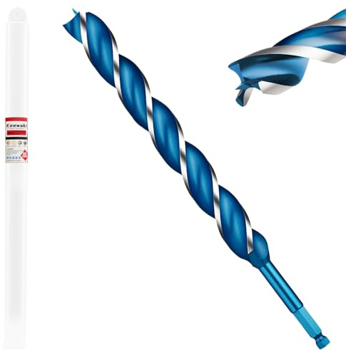 Keewaki 25mm x 155mm 3-Flute Auger Drill Bit for Wood – Extra Long Wood Drill Bits with Hex Shank, Heavy Duty Spiral Bit for Fast & Clean Deep Hole Drilling in Timber