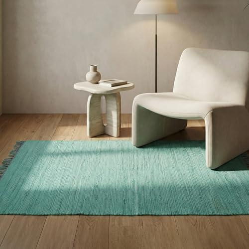 Elegant Floors® Chindi Teppich Turkis 70x140 cm handgewebt aus Baumwolle – nachhaltiger Flachgewebe Läufer für Flur