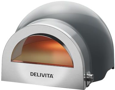 Delivita Flow Dual Fuel Pizza Oven – Gas and Wood Fired Outdoor Pizza Oven –Tabletop Design – Cooks 14” Pizza in 90 Seconds – 45kg – Hale Grey