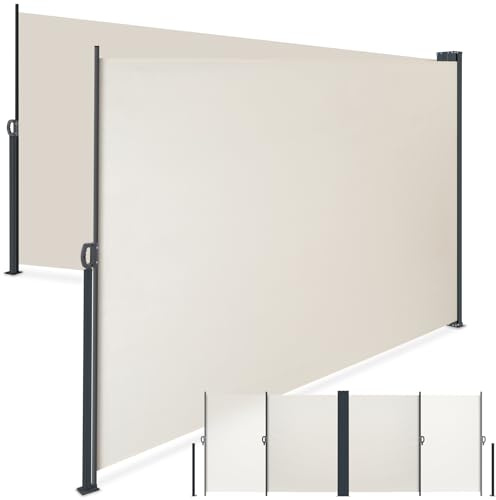 tectake® Doppel-Seitenmarkise, 180 x 600 cm, wetterfest, ausziehbar, Blickdicht, mit Aufrollmechanismus, Seitenmarkise, Verandamarkise, Seitenrollo, Windschutzmarkise, Sichtschutzwand - beige