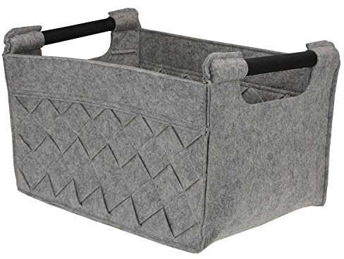 MACOSA AS6600HL Hochwertige Filzkörbe versch. Größen od. im Set | Recht-eckig Hellgrau | Holzgriff | Allzweckkorb Filz Aufbewahrung Deko-Korb Box