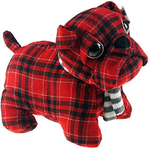 Cute Red Tartan PUG Dog Door Stop